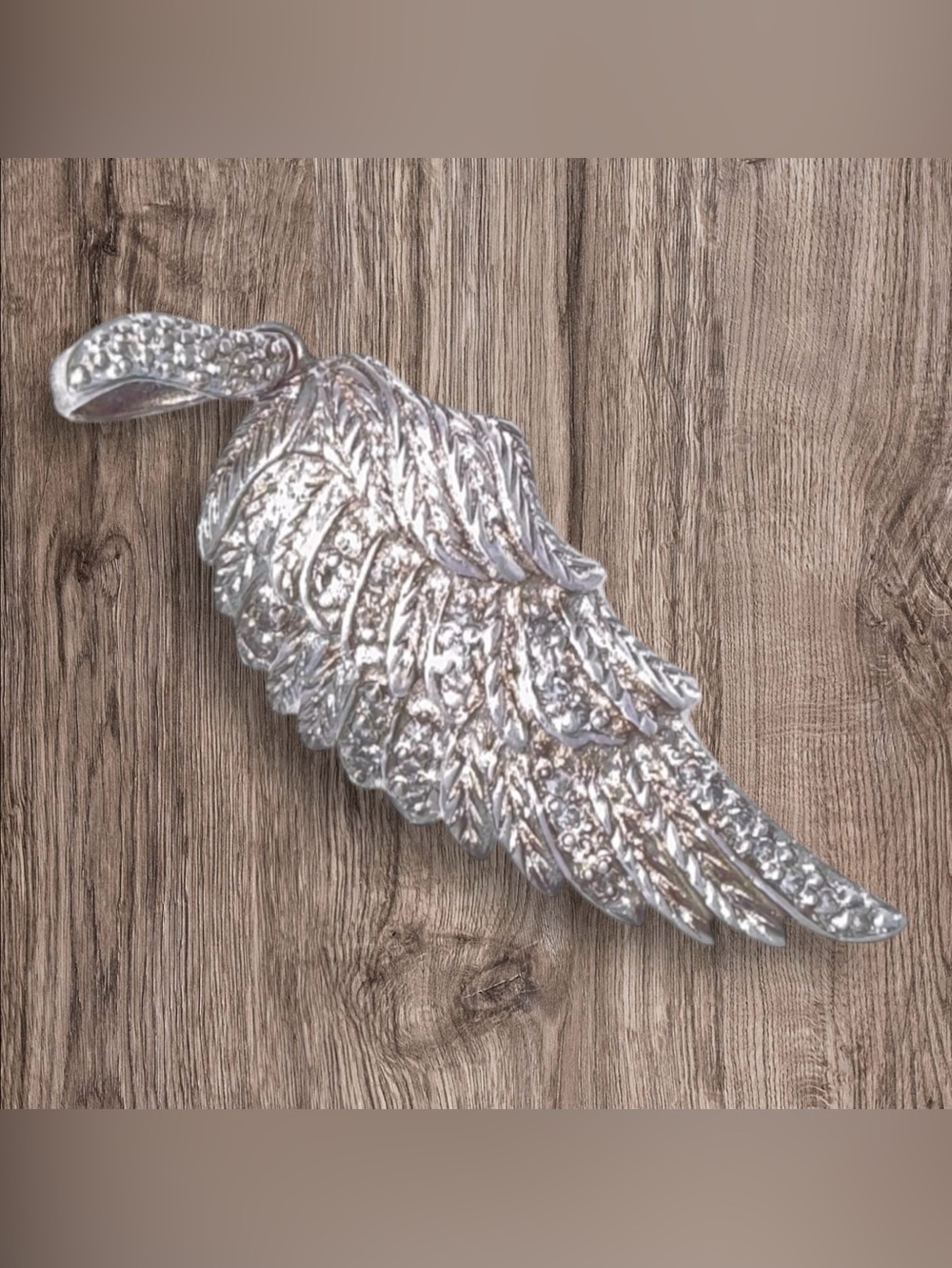 925 Sterling Silver and Natural Diamond Angel Wing Pendant